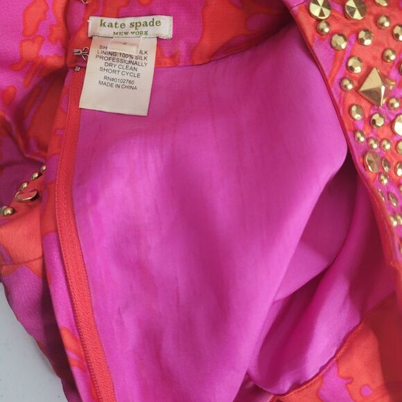 Kate Spade New York size 2 dress embellished sequin pink zip silk studs FLAW - Picture 3 of 16